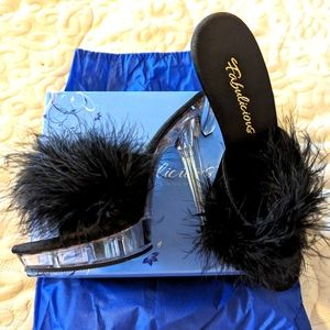 New ✨🖤 FABULICIOUS black slides high heels 👠 transparent soles